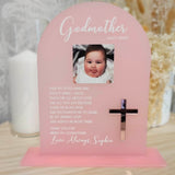 GODPARENT PROPOSAL PLAQUE ARCH WITH ACRYLIC CROSS - pink