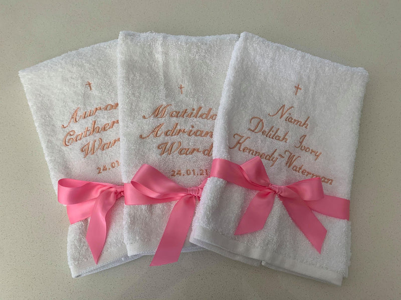Baptism Christening Stole, Candle Trio, Embroidered Hand Towel & Keepsake Box