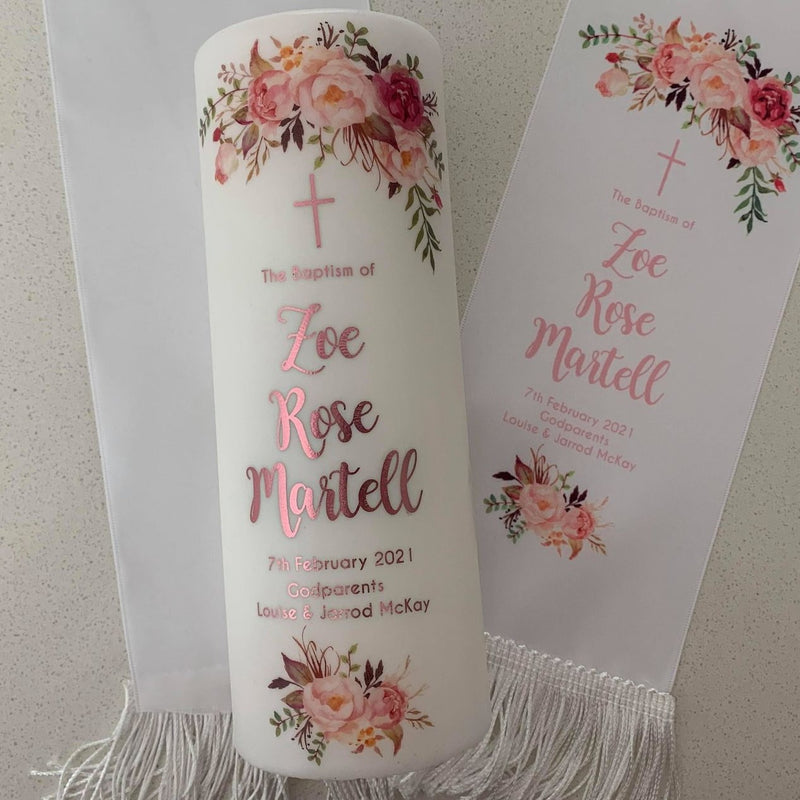 Baptism Christening Stole, Candle Trio & Keepsake Box