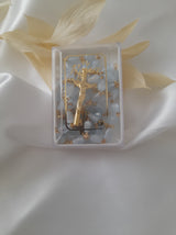 Baptism Christening Candle Trio, stole, rosary beads, Embroidered Hand Towel and keepsake box