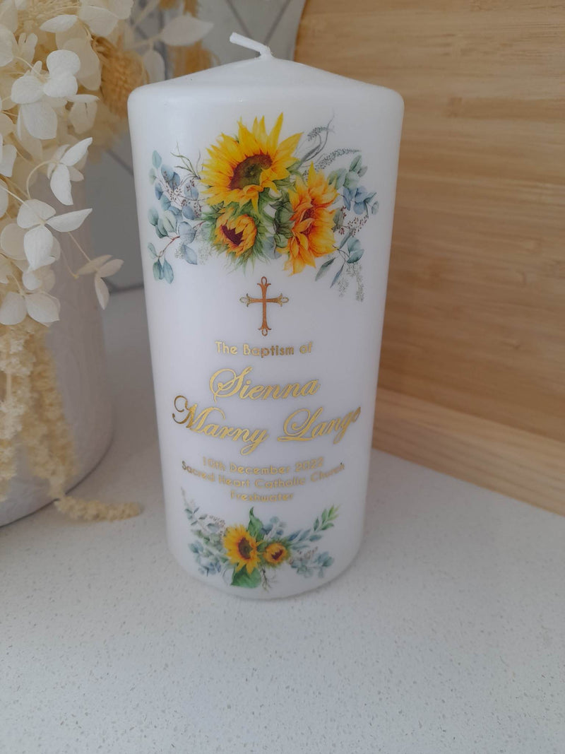 'Sunflower' Baptism Christening Candle