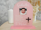 GODPARENT PROPOSAL PLAQUE ARCH WITH ACRYLIC CROSS - pink