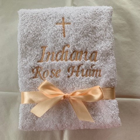 Baptism Christening Candle & Embroidered Hand Towel