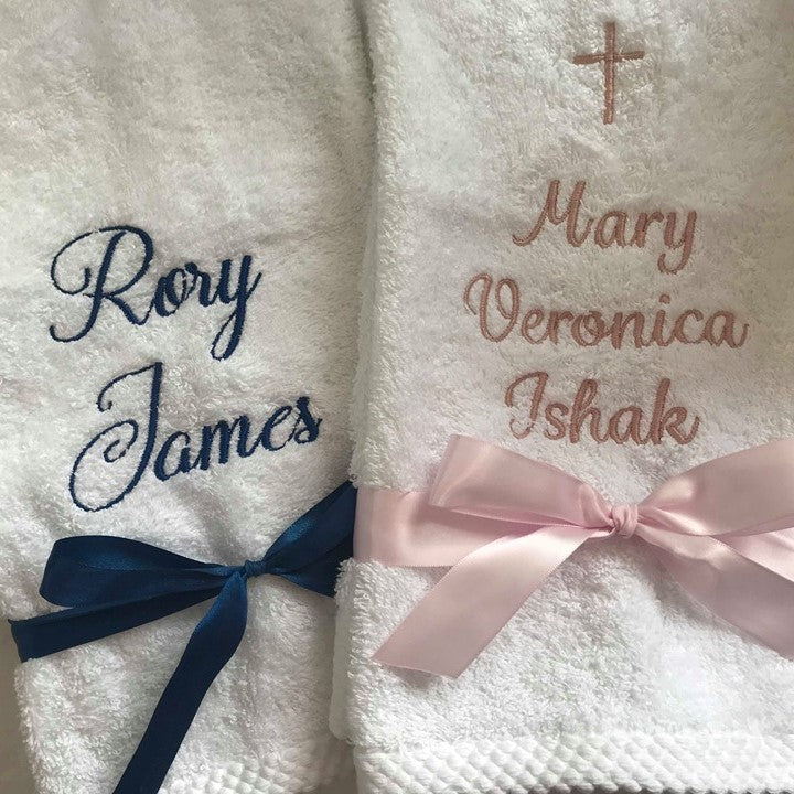 Baptism Christening Stole, Candle Trio, Embroidered Hand Towel & Keepsake Box