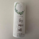 "Eucalyptus Wreath' Baptism Christening Candle