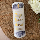 'Navy Watercolour' Baptism Christening Candle