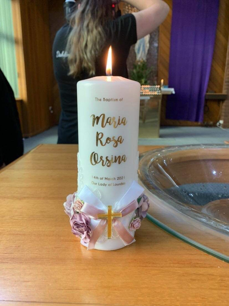 ‘Acrylic Bloom’ Baptism Christening Candle