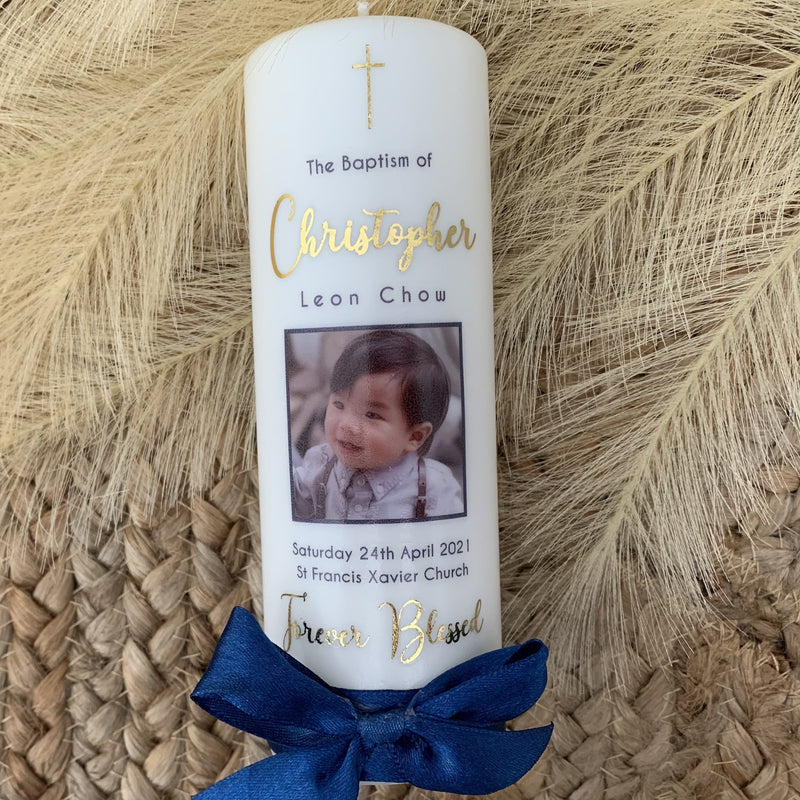 baptism christening candle with photo
