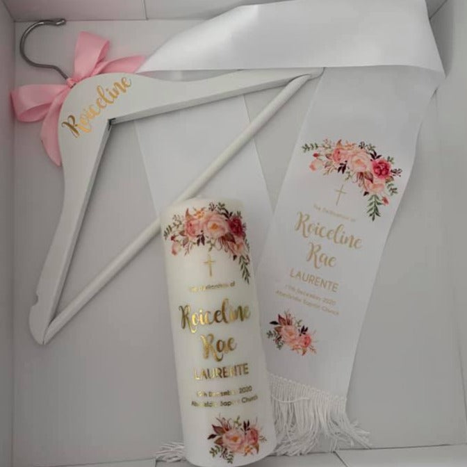 Baptism Christening Candle, Stole & Childs Coat Hanger